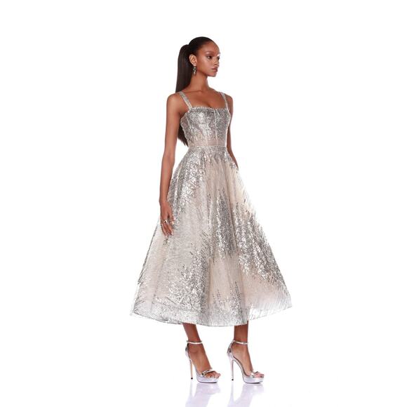 Bronx and Banco Mademoiselle Silver Midi Dress Large /AU12/US8 - Picture 3 of 10